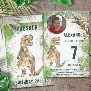 T-Rex Dinosaur Jungle Verjaardagsfeest Foto Kaart