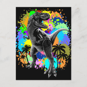 T-Rex Dinosaur Jurassic Reptile on Paint Stains Briefkaart