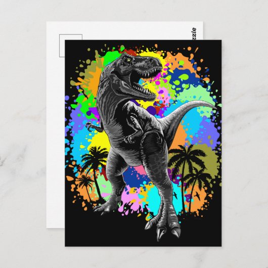 T-Rex Dinosaur Jurassic Reptile on Paint Stains Briefkaart (Voorkant / Achterkant)