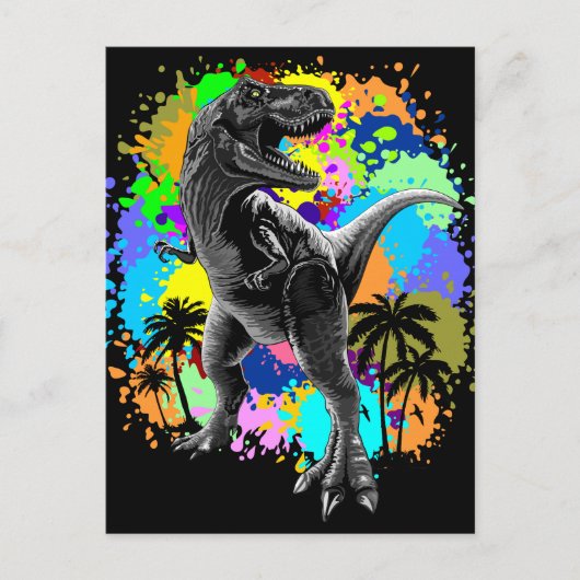 T-Rex Dinosaur Jurassic Reptile on Paint Stains Briefkaart (Voorkant)