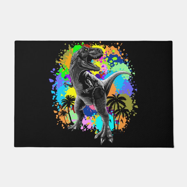 T-Rex Dinosaur Jurassic Reptile on Paint Stains Deurmat (Voorkant)