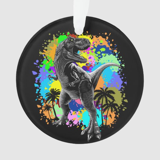 T-Rex Dinosaur Jurassic Reptile on Paint Stains Ornament (voorkant)