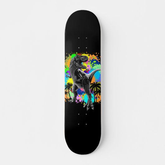 T-Rex Dinosaur Jurassic Reptile on Paint Stains Persoonlijk Skateboard (Voorkant)
