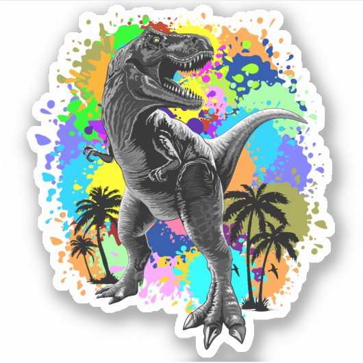 T-Rex Dinosaur Jurassic Reptile on Paint Stains Sticker (Voorkant)