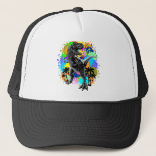 T-Rex Dinosaur Jurassic Reptile on Paint Stains Trucker Pet