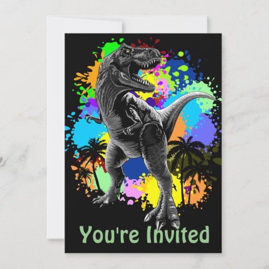 T-Rex Dinosaur Jurassic Reptile on Surreal Rainbow Kaart (Voorkant)