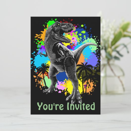 T-Rex Dinosaur Jurassic Reptile on Surreal Rainbow Kaart (Staand voorkant)