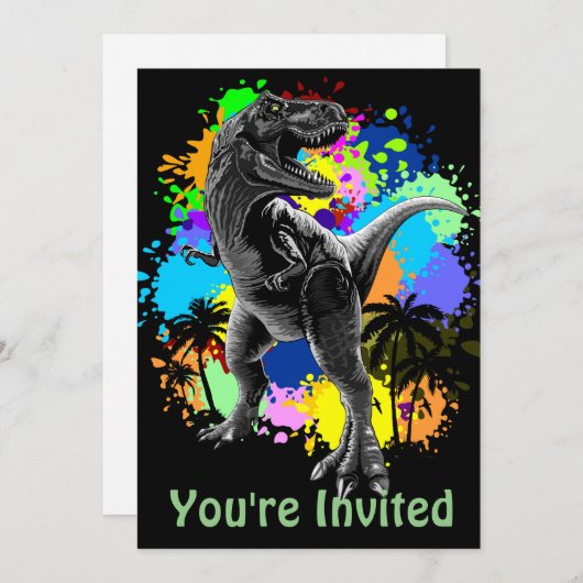 T-Rex Dinosaur Jurassic Reptile on Surreal Rainbow Kaart (Voorkant / Achterkant)