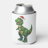 T-Rex Dinosaur Kerstman Hoed Kerstverlichting Grap Blikjeskoeler (Blikje Voorkant)