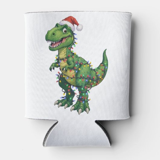T-Rex Dinosaur Kerstman Hoed Kerstverlichting Grap Blikjeskoeler (Voorkant)