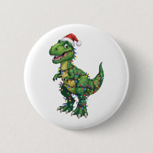 T-Rex Dinosaur Kerstman Hoed Kerstverlichting Grap Ronde Button 5,7 Cm