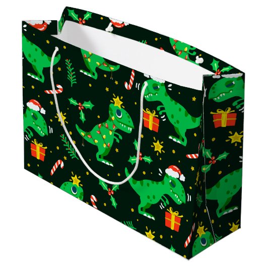 T-Rex Dinosaur Kerstmis Groot Cadeauzakje (Achterkant Gekanteld)