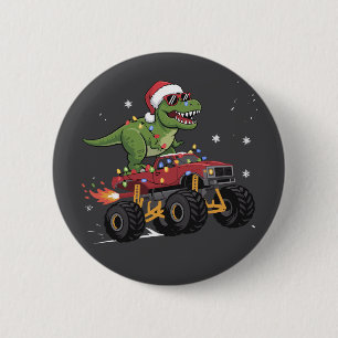 T-Rex Dinosaur Kerstmis Monster Truck  Ronde Button 5,7 Cm