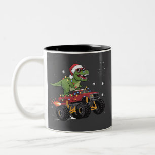 T-Rex Dinosaur Kerstmis Monster Truck  Tweekleurige Koffiemok