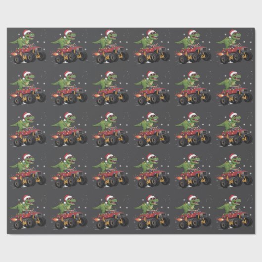 T-Rex Dinosaur Kerstmis Monstertruck  Cadeaupapier (Zoom)