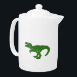 T rex dinosaur - Kies achtergrondkleur Theepot<br><div class="desc">tyrannosaurus rex dinosaur animal,  tiran dinosaurus monster dino,  tyrannosaur illustratie prehistorisch,  jurassic green grafisch reptiel,  silhouette cartoon carnivore lizard,  tekening wild zwart kunstwerk,  gevaarlijk roofdier uitgestorven,  tijdperk reuze fossielentyrannosaurus,  rex dinosaaur animal tyrant,  dino monster tyrannosaur</div>
