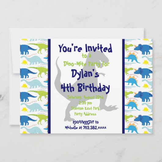T Rex Dinosaur kinderen Birthday Party Invitations Kaart (Voorkant)