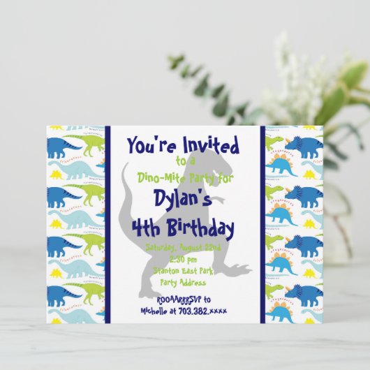 T Rex Dinosaur kinderen Birthday Party Invitations Kaart (Staand voorkant)