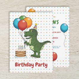 T-Rex Dinosaur Kleurrijke Ballonnen Kinderverjaard Kaart