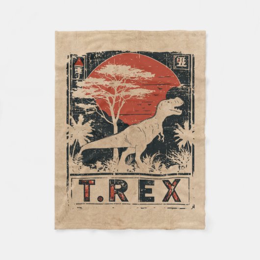 T-Rex Dinosaur Kunst | Wabi Sabi Red Sun Fleece Deken (Voorkant)