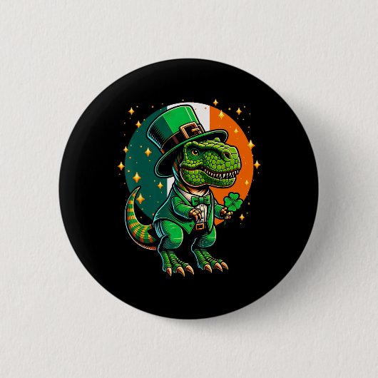 T-rex Dinosaur Leprechaun Iers St Patricks Dag Ir Ronde Button 5,7 Cm (Voorkant)