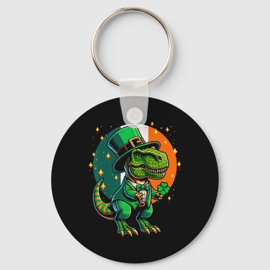 T-rex Dinosaur Leprechaun Iers St Patricks Dag Ir Sleutelhanger (Voorkant)