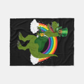 T-rex Dinosaur Leprechaun Regenboog St Patricks Da Fleece Deken (Voorkant (Horizontaal))