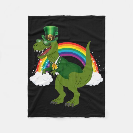 T-rex Dinosaur Leprechaun Regenboog St Patricks Da Fleece Deken (Voorkant)