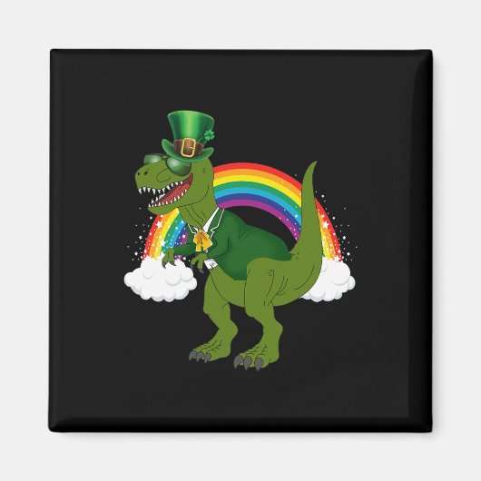 T-rex Dinosaur Leprechaun Regenboog St Patricks Da Magneet (Voorkant)