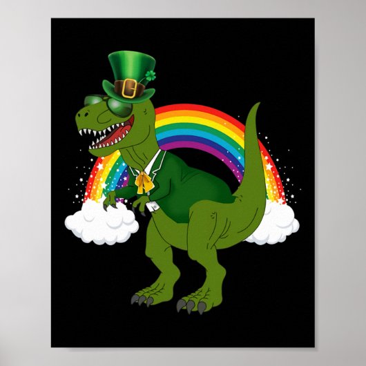 T-rex Dinosaur Leprechaun Regenboog St Patricks Da Poster (Voorkant)