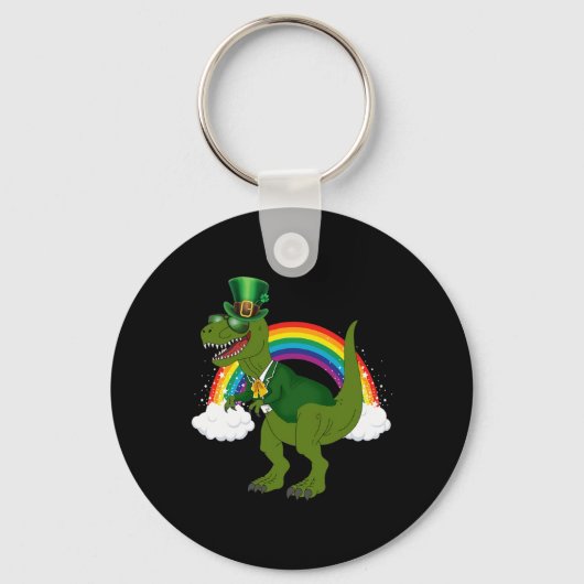T-rex Dinosaur Leprechaun Regenboog St Patricks Da Sleutelhanger (Voorkant)