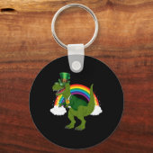 T-rex Dinosaur Leprechaun Regenboog St Patricks Da Sleutelhanger (Voorkant)