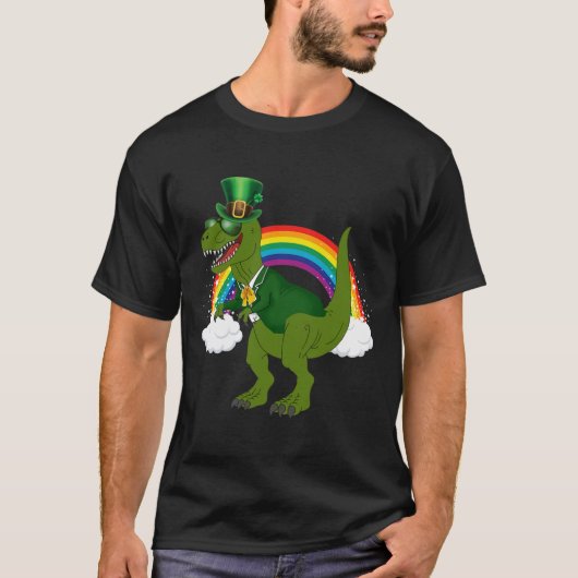 T-rex Dinosaur Leprechaun Regenboog St. Patrick's T-shirt (Voorkant)