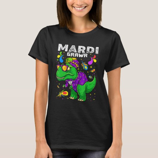 T Rex Dinosaur Mardi Gras Bead Costume Mardi Grawr T-shirt (Voorkant)