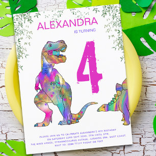 T Rex Dinosaur Meisjes Verjaardagsfeestje Uitnodiging Briefkaart