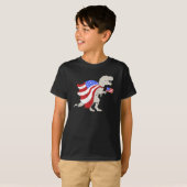 T-Rex dinosaur met Amerikaanse vlag Onafhankelijkh T-shirt (Voorkant volledig)