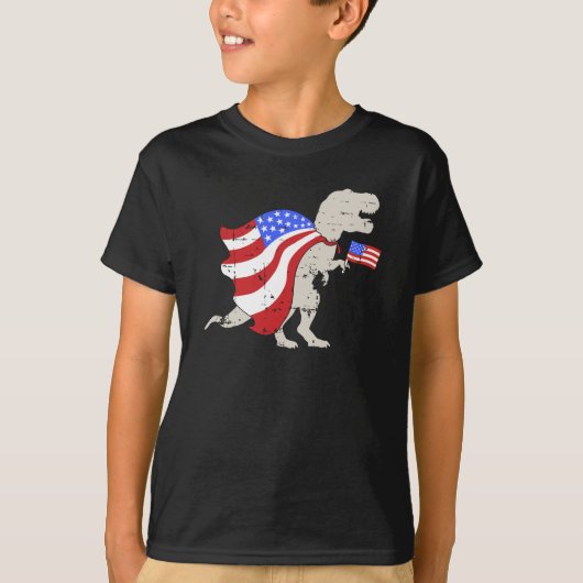 T-Rex dinosaur met Amerikaanse vlag Onafhankelijkh T-shirt (Voorkant)