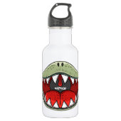 T-rex Dinosaur Mond Kinder Cartoon Olijfgroen Naam Waterfles (Voorkant)