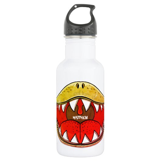 T-rex Dinosaur Mouth Kinder Cartoon Gele Naam Waterfles (Voorkant)