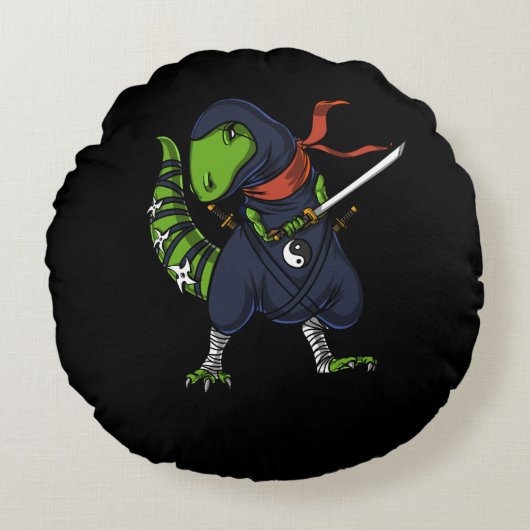 T-Rex Dinosaur Ninja Samurai Warrior Rond Kussen (Voorkant)