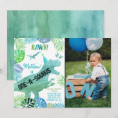 T Rex Dinosaur One-a-saurus First Birthday Kaart (Voorkant / Achterkant)