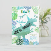 T Rex Dinosaur One-a-saurus First Birthday Kaart (Staand voorkant)