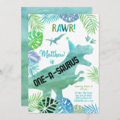 T Rex Dinosaur One-a-saurus First Birthday Kaart (Voorkant / Achterkant)