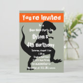 T Rex Dinosaur Oranje Birthday Party Invitation Kaart (Staand voorkant)