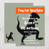 T Rex Dinosaur Oranje Birthday Party Invitation Kaart (Voorkant / Achterkant)