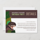 T Rex Dinosaur Party Children's Birthday Detail Kaart (Voorkant)