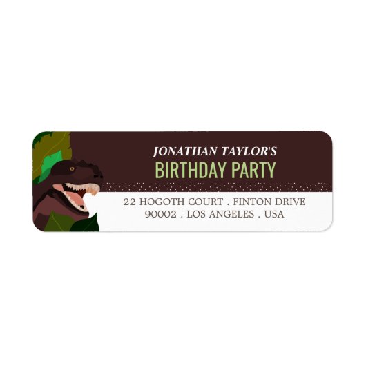 T Rex Dinosaur Party Children's Birthday Etiket (Voorkant)