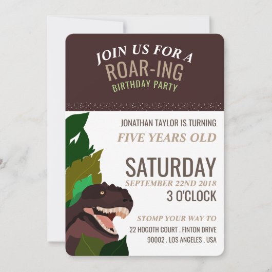 T Rex Dinosaur Party Children's Birthday Kaart (Voorkant)