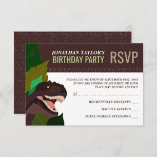T Rex Dinosaur Party Children's Birthday RSVP Kaart