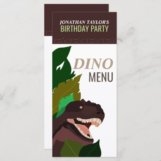 T Rex Dinosaur Party Kinderverjaardagsmenu Menu (Voorkant / Achterkant)